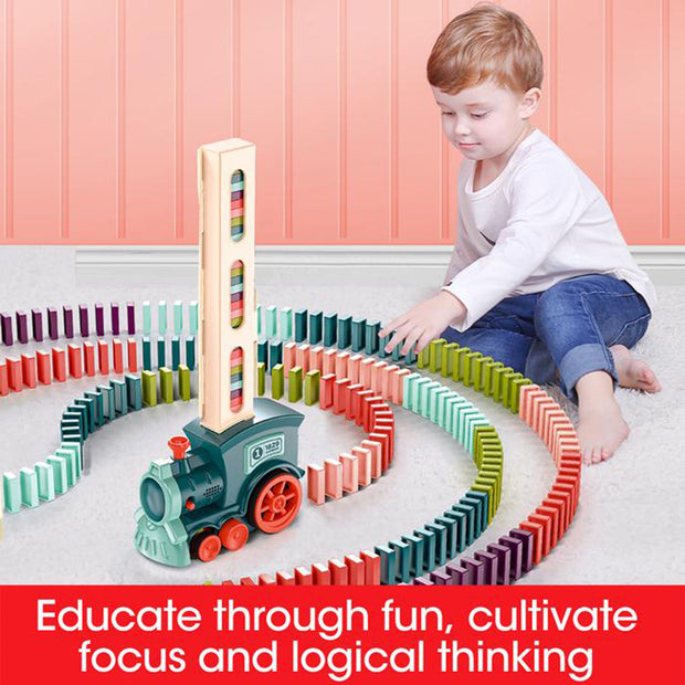 Domino Train Puzzle Automatic Release Licensing Electric Building Blocks Train Toy
